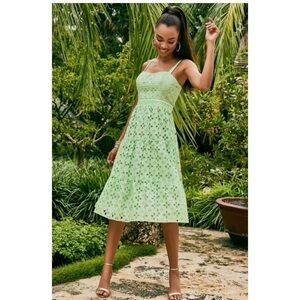 Lilly Pulitzer Pistachio Green Flirty Floral Eyelet Majorie Eyelet Dress